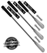 FootMatters Long Handled Metal Expander Shoe Horn Flex Spring End - Extendable & Collapsible 16" to 31" - Foot Matters
