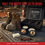 JobSite Leather Boot Cleaner Kit with Saddle Soap & Mink Oil - Heavy Duty Leather Cleaner & Waterproofing for Work Boots - Includes Shine Brush, Applicator Brushes & Shine Cloths