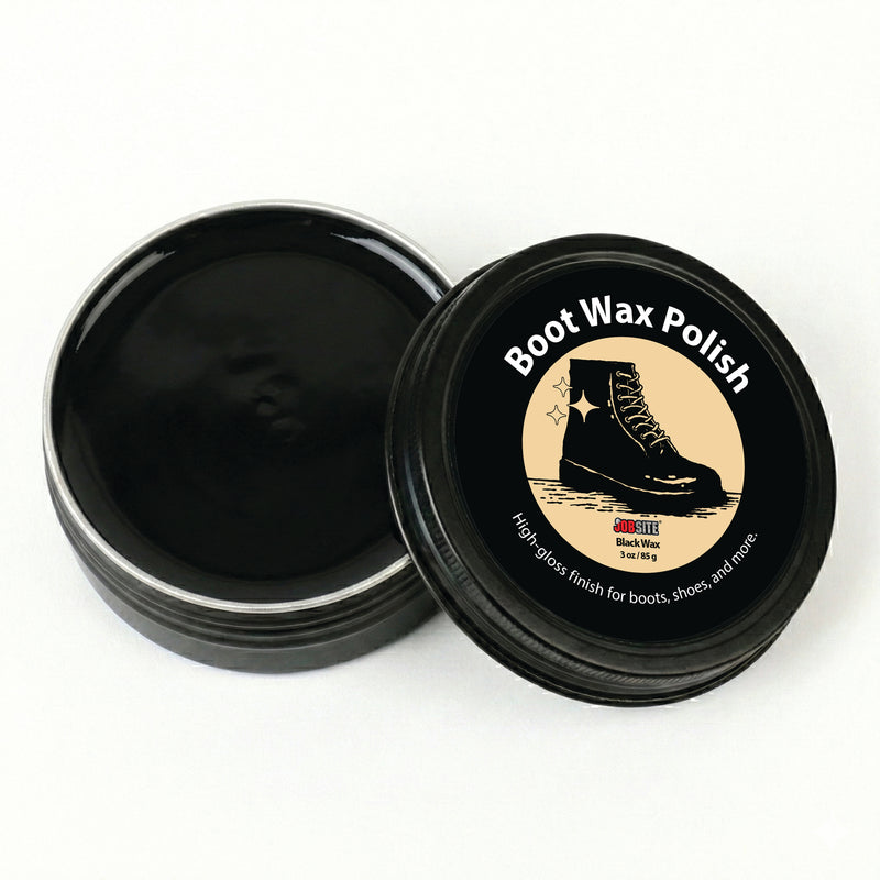 JobSite Boot Polish Wax - Stain Gloss High Shine Shoe Polish - Black Wax to Protect & Restore Leather Dress & Work Boots - 3 oz