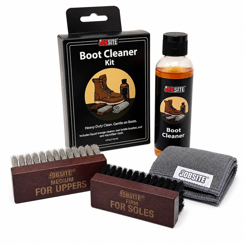 JobSite Boot Cleaner Kit - Heavy Duty Boot Cleaning Kit - Deep Clean Solution with Safe Ingredients - Includes Microfiber Wiper Cloth & 2 Boot Cleaner Brushes