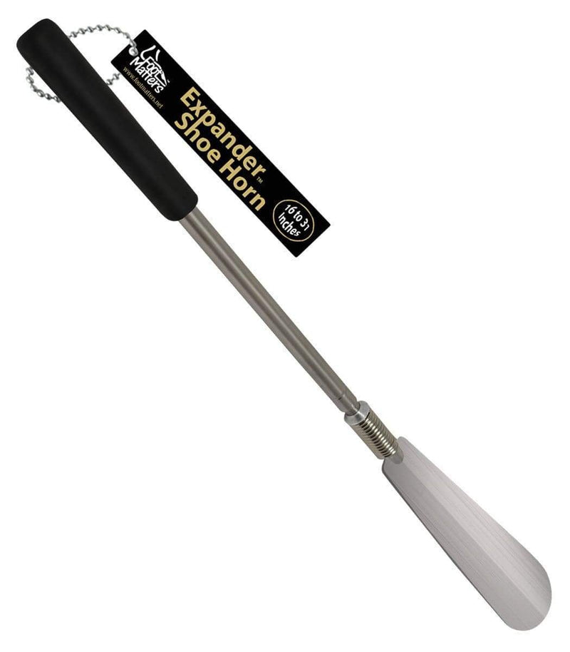 FootMatters Long Handled Metal Expander Shoe Horn Flex Spring End - Extendable & Collapsible 16" to 31" - Foot Matters