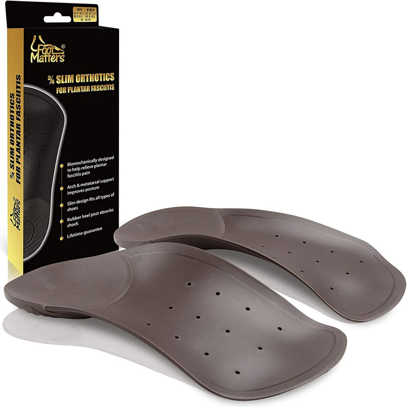 FootMatters 3/4 Slim Orthotic Inserts – for Plantar Fasciitis Pain Relief –Insoles for Women and Men with Arch Support & Heel Cup - US Men 9-10.5 Women 10-11.5